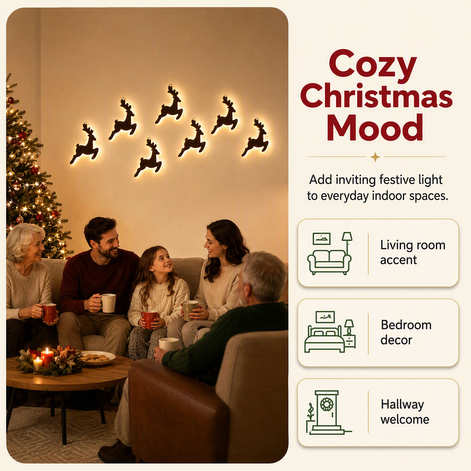 7PCS LED Light Up Reindeer Wal - огляд і ціна Lighting Christmas Decor