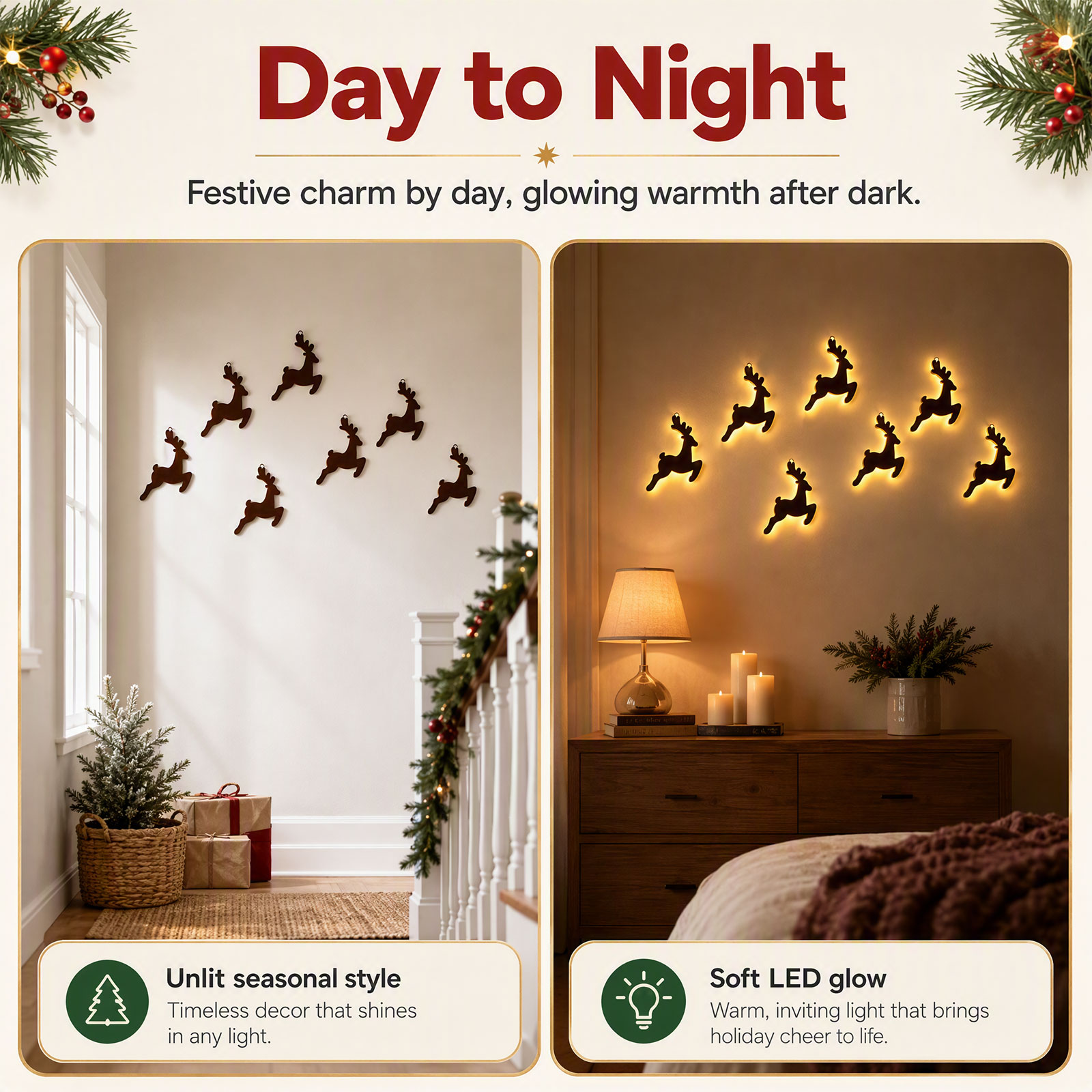 7PCS LED Wooden Reindeer Wall  - огляд і ціна Lighting Christmas Decor